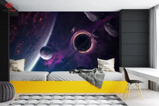 Tranh dán tường 3D vũ trụ rộng lớn TDT1227