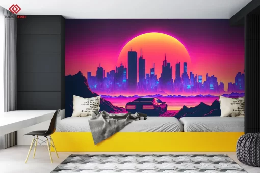 Tranh dán tường 3D phong cảnh thành phố hiện đại TDT1228