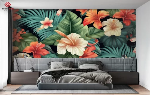 Tranh dán tường 3D hoa lá nghệ thuật TDT1315