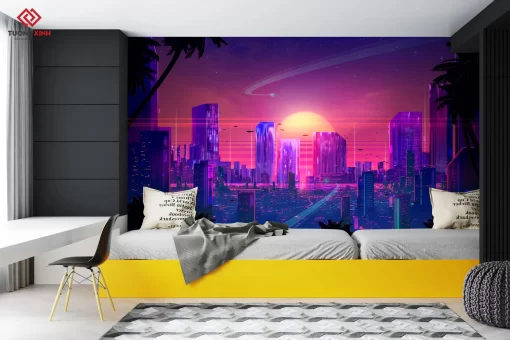 Tranh dán tường 3D thành phố hiện đại TDT1234
