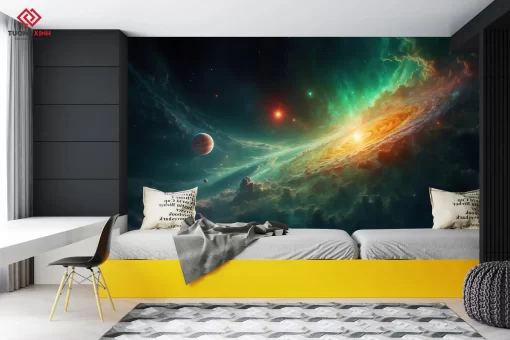Tranh dán tường 3D vũ trụ rộng lớn TDT1235
