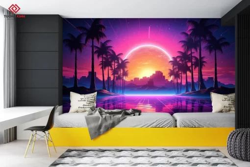 Tranh dán tường 3D thành phố hiện đại TDT1236