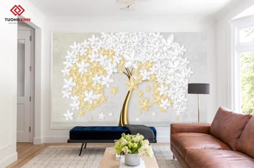 Tranh dán tường 3D cây hoa nghệ thuật TDT1467