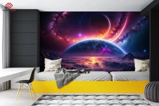 Tranh dán tường 3D vũ trụ rộng lớn TDT1238