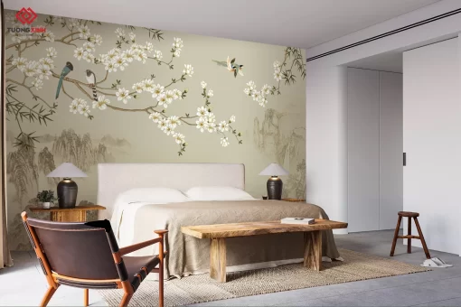 Tranh dán tường 3D phong cách indochine TDT1366