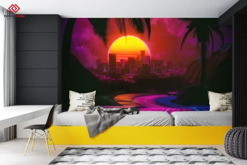 Tranh dán tường 3D thành phố hiện đại TDT1240