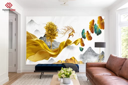 Tranh dán tường 3D hươu nghệ thuật TDT1472