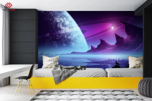 Tranh dán tường 3D vũ trụ rộng lớn TDT1242