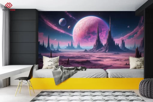 Tranh dán tường 3D vũ trụ rộng lớn TDT1243