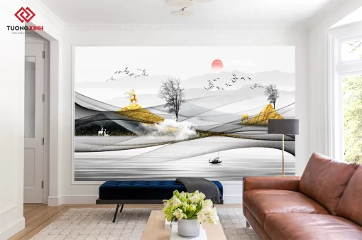 Tranh dán tường 3D hươu nghệ thuật TDT1474