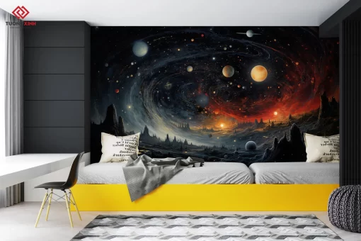 Tranh dán tường 3D vũ trụ rộng lớn TDT1244