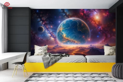 Tranh dán tường 3D vũ trụ rộng lớn TDT1245