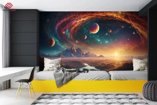 Tranh dán tường 3D vũ trụ rộng lớn TDT1250
