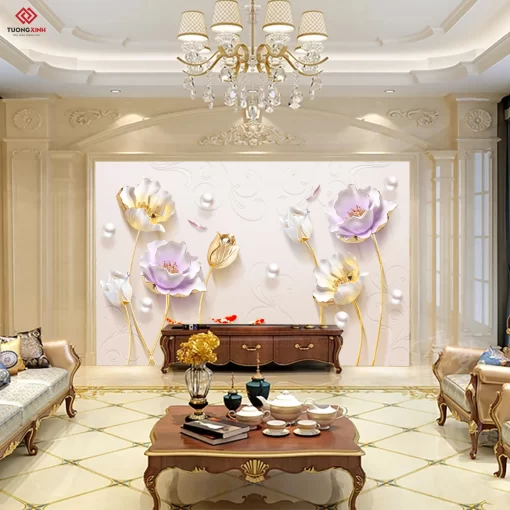 Tranh dán tường 3D bông hoa nghệ thuật TDT1484