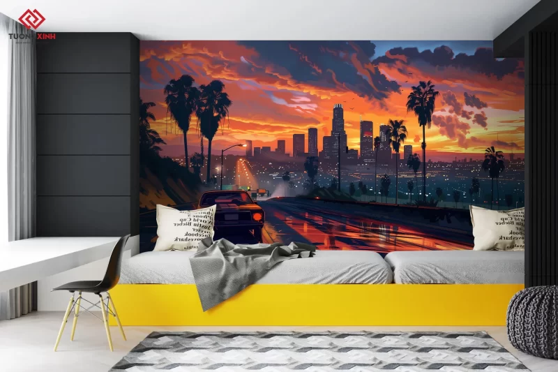 Tranh dán tường 3D thành phố hiện đại TDT1255