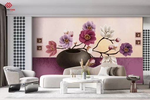 Tranh dán tường 3D bông hoa nghệ thuật TDT1485