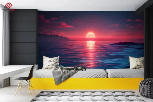 Tranh dán tường 3D phong cảnh hoàng hôn TDT1256