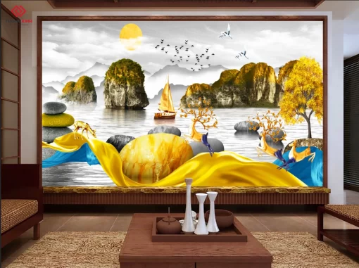 Tranh dán tường 3D hươu nghệ thuật TDT1489