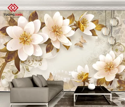 Tranh dán tường 3D bông hoa nghệ thuật TDT1491