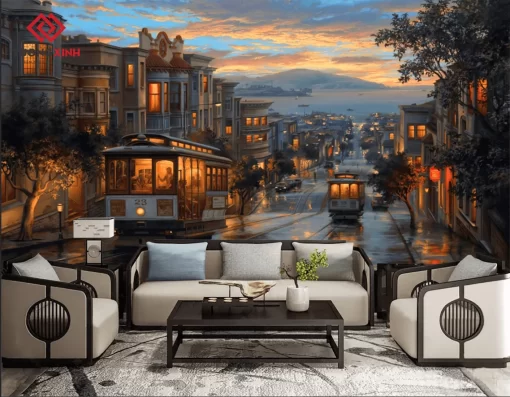 Tranh dán tường 3D phong cảnh đường phố TDT1493