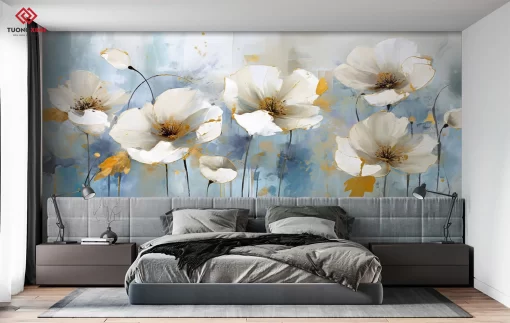 Tranh dán tường 3D bông hoa nghệ thuật TDT1392