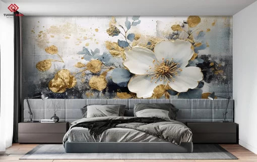 Tranh dán tường 3D bông hoa nghệ thuật TDT1394