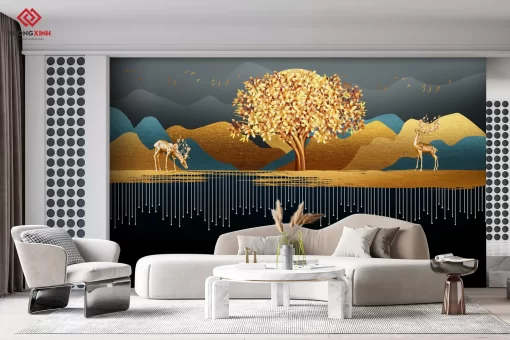 Tranh dán tường 3D hươu nghệ thuật TDT1504