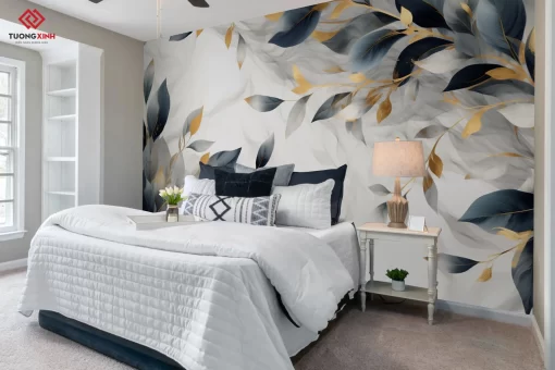 Tranh dán tường 3D lá cây nghệ thuật TDT1404