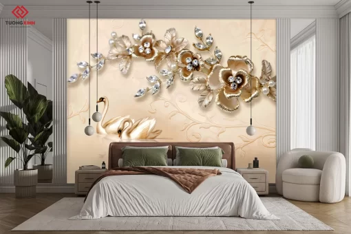 Tranh dán tường 3D bông hoa nghệ thuật TDT1406