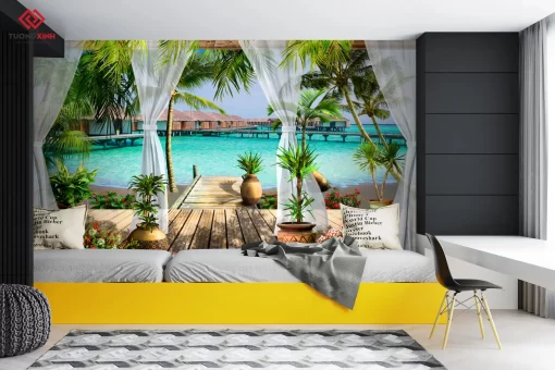 Tranh dán tường 3D phong cảnh biển TDT1408