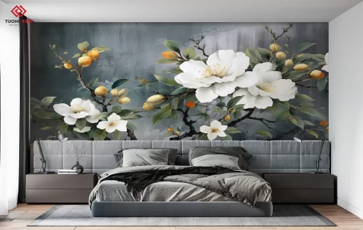 Tranh dán tường 3D bông hoa nghệ thuật TDT1409