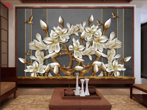Tranh dán tường 3D cây hoa nghệ thuật TDT1510