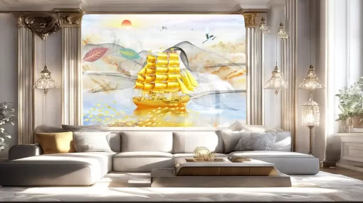 Tranh pvc tráng gương ốp tường thuận buồm xuôi gió TC2098