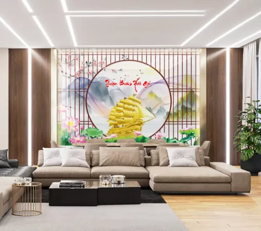 Tranh pvc tráng gương ốp tường thuận buồm xuôi gió TC2100