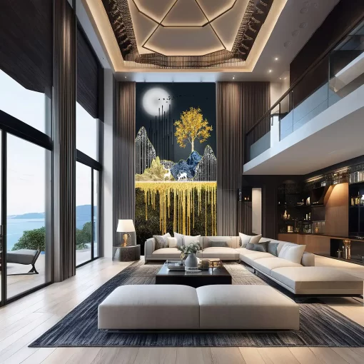 Tranh pvc tráng gương ốp tường thông tầng TC2086