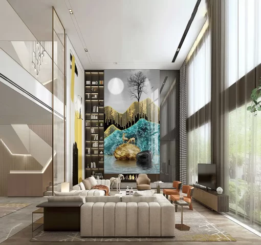 Tranh pvc tráng gương ốp tường thông tầng TC2092