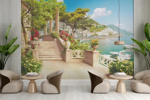 Tranh dán tường 3D phong cảnh Địa Trung Hải TDT1055