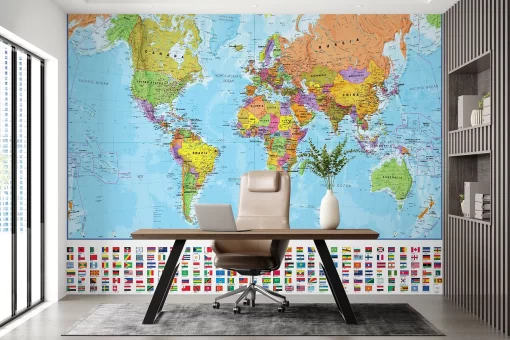 Tranh dán tường 3D bản đồ thế giới TDT889