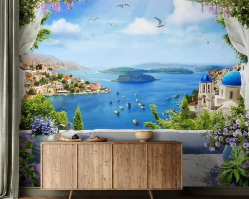 Tranh dán tường 3D phong cảnh Địa Trung Hải TDT1054