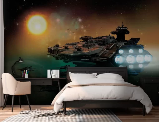 Tranh dán tường 3D phi thuyền ngoài không gian TDT1003
