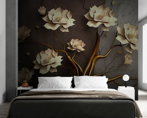 Tranh dán tường 3D cây hoa nghệ thuật TDT983