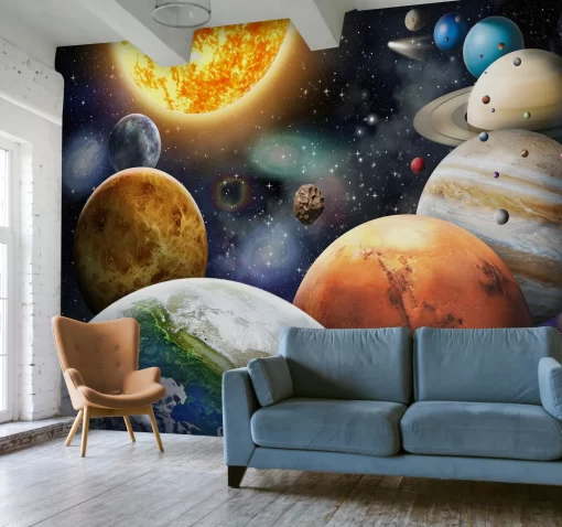 Tranh dán tường 3D hệ mặt trời TDT992