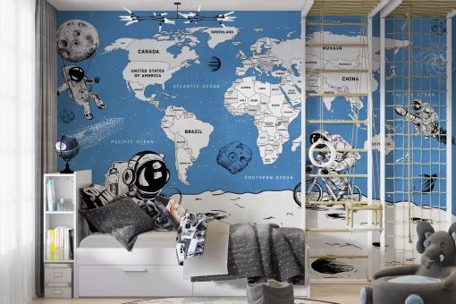 Tranh dán tường 3D bản đồ thế giới TDT880