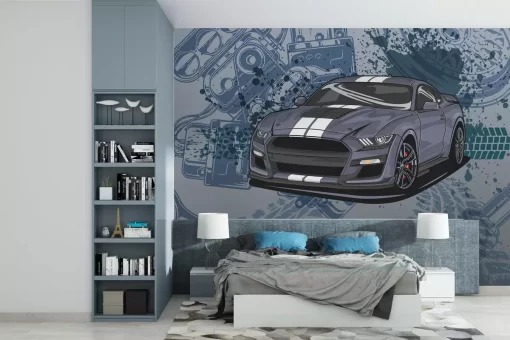 Tranh dán tường 3D siêu xe trang trí phòng ngủ TDT873