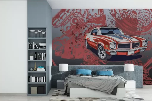 Tranh dán tường 3D siêu xe trang trí phòng ngủ TDT874