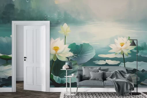 Tranh dán tường 3D hoa sen nghệ thuật TDT1013