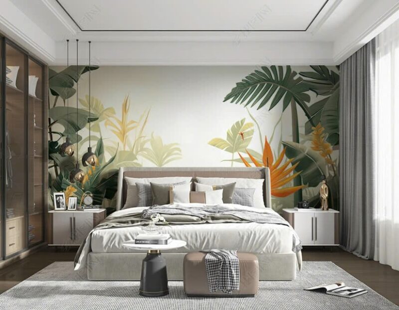 Tranh dán tường 3D lá cây nhiệt đới TDT1707 - Ảnh 2
