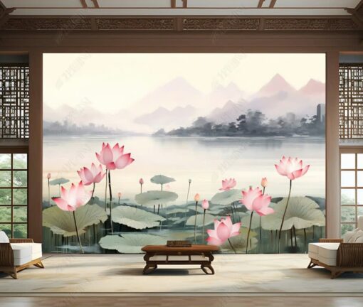 Tranh dán tường 3D phong cảnh ao sen TDT1661