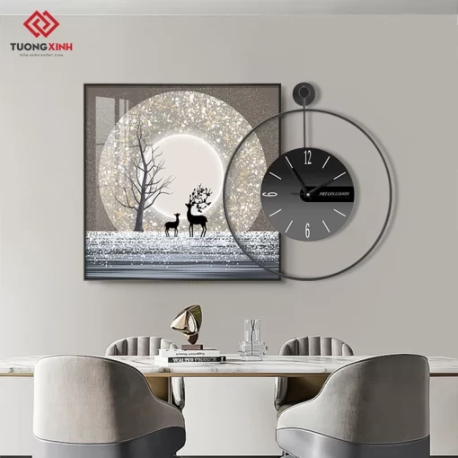 Tranh đồng hồ khung kim loại cao cấp xu hướng trang trí 2025 phong cách độc đáo sang trọng TX886