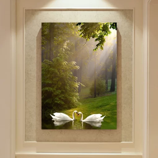 Tranh treo tường phong cảnh và đôi thiên nga TN4549